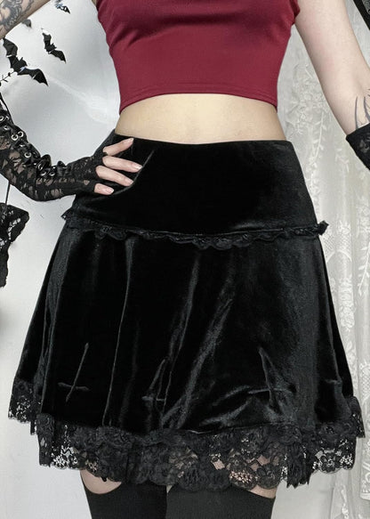 Women's High-Waisted Velvet Mini Skirt - Gothic Punk Grunge Aesthetic for Alternative Fashion