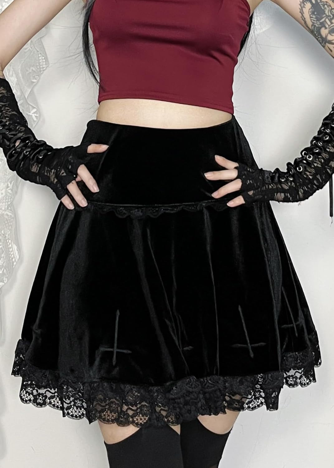 Women's High-Waisted Velvet Mini Skirt - Gothic Punk Grunge Aesthetic for Alternative Fashion