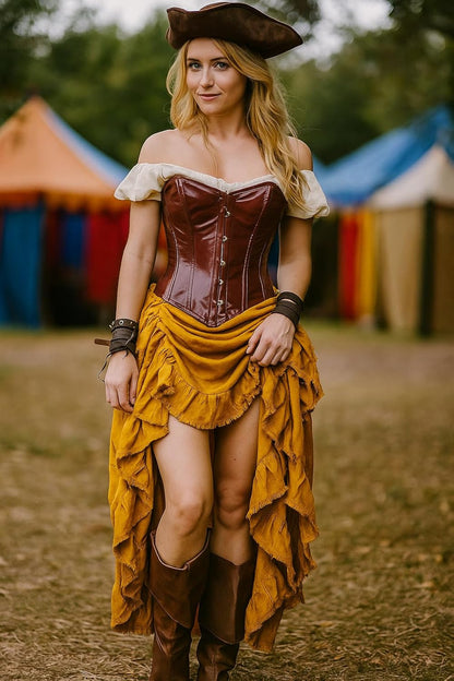 Steampunk Victorian Cosplay Costume Womens High-Low Show Girl Skirt