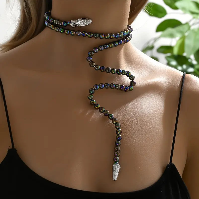 Adjustable Gothic-Inspired Snake Necklace and Bracelet Set