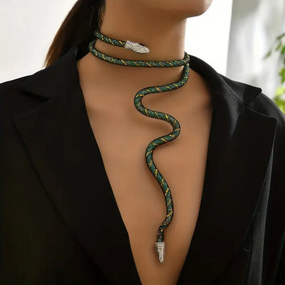 Adjustable Gothic-Inspired Snake Necklace and Bracelet Set