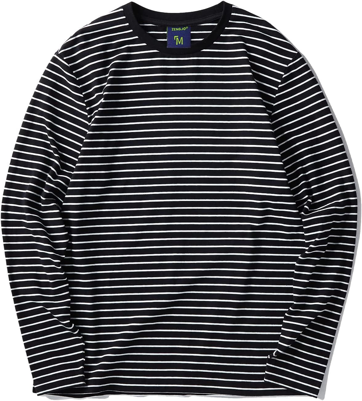 Men'S Casual Cotton Spandex Striped Crewneck Long-Sleeve T-Shirt Basic Pullover Stripe Tee Shirt