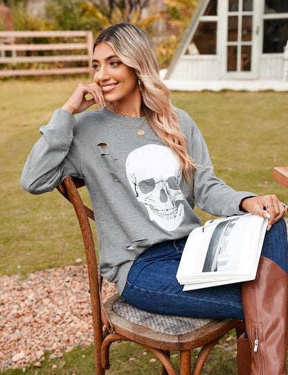 Women's Gothic Skull Graphic Long Sleeve Sweatshirts - Fall 2025 Collection