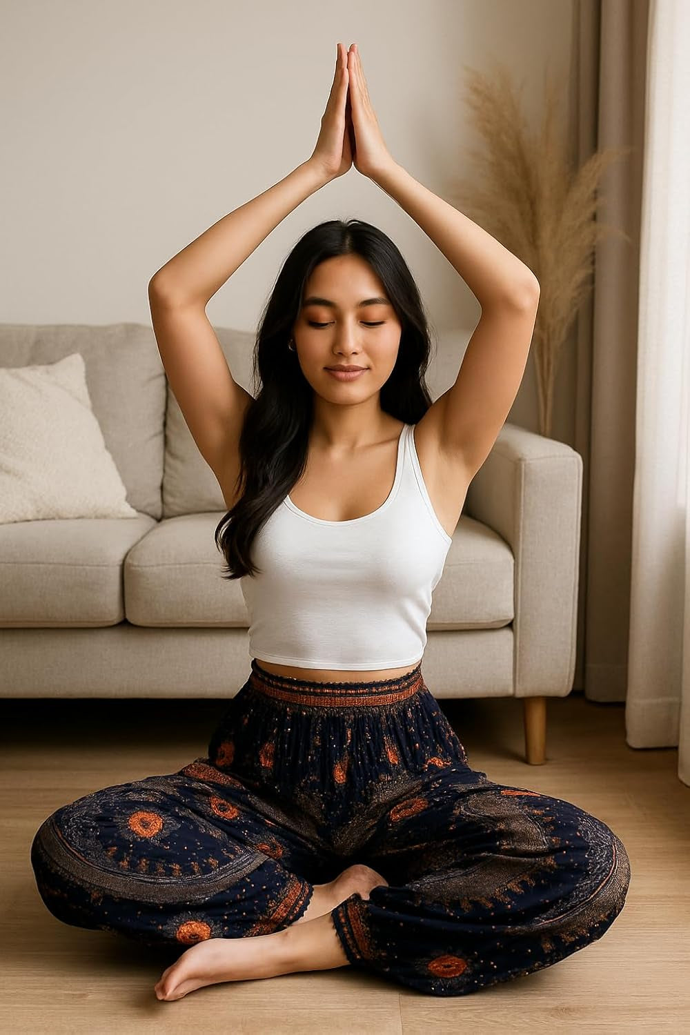 Women's Smocked Waist Bohemian Flowing Yoga Harem Pants
