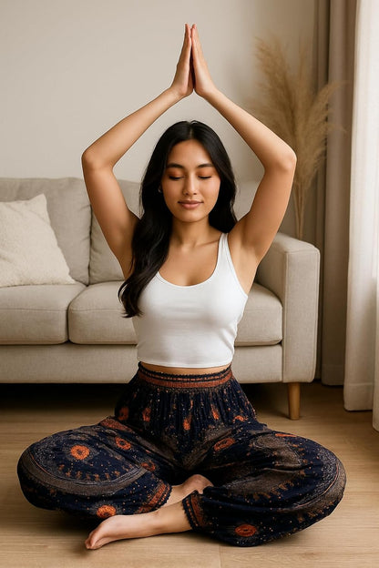 Women's Smocked Waist Bohemian Flowing Yoga Harem Pants