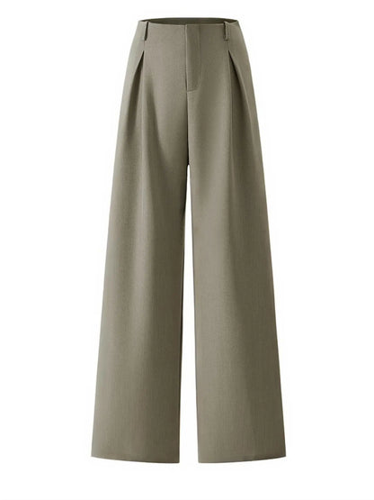 Women's Pleated Wide Leg Trousers with Pockets and Zipper Fly for Office and Business Attire, Spring and Fall Collection