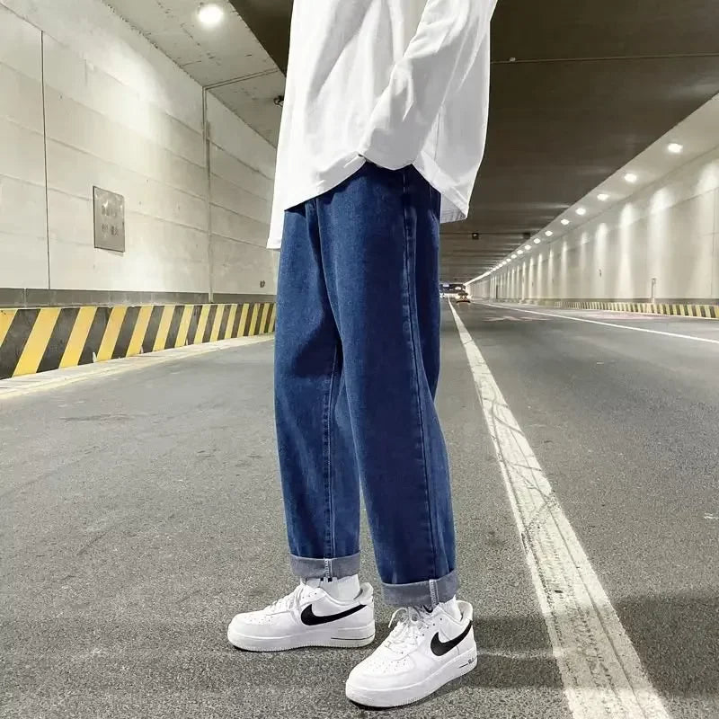 Korean Autumn Fashion Y2K Classic Baggy Wide Leg Jeans for Men - 2026 Hip Hop Streetwear Casual Pants