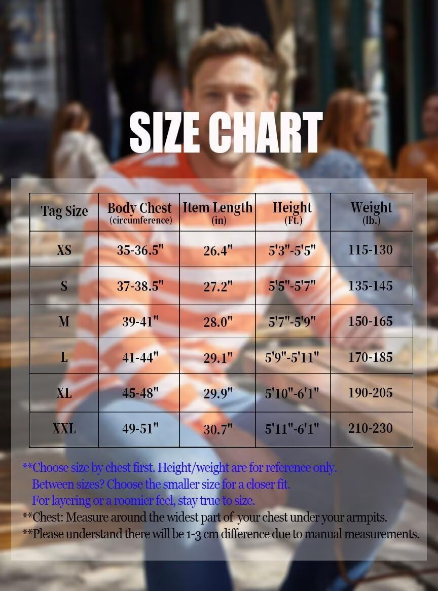 Men'S Casual Cotton Spandex Striped Crewneck Long-Sleeve T-Shirt Basic Pullover Stripe Tee Shirt