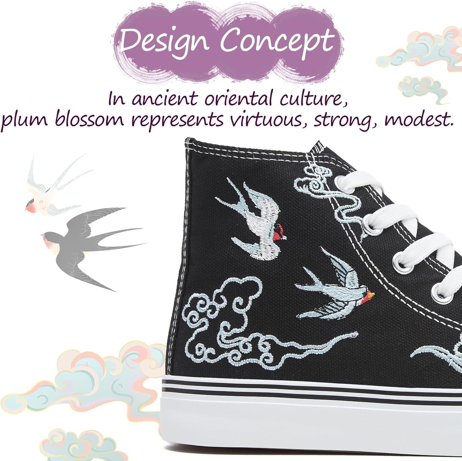 Women's Lace-Up High Top Canvas Sneakers - Casual Walking Shoes in White and Black