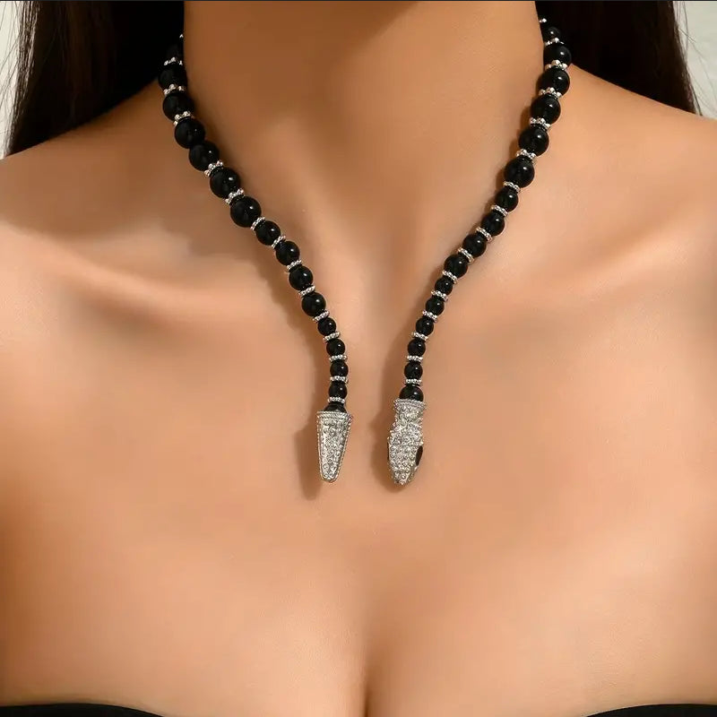 Adjustable Gothic-Inspired Snake Necklace and Bracelet Set