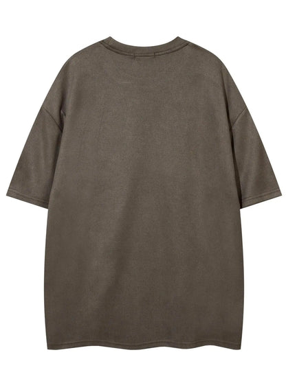 Men's Embroidered Suede Drop Shoulder T-Shirt - Soft and Comfortable Half Sleeve Round Neck Tee for Summer Streetwear and Everyday Use