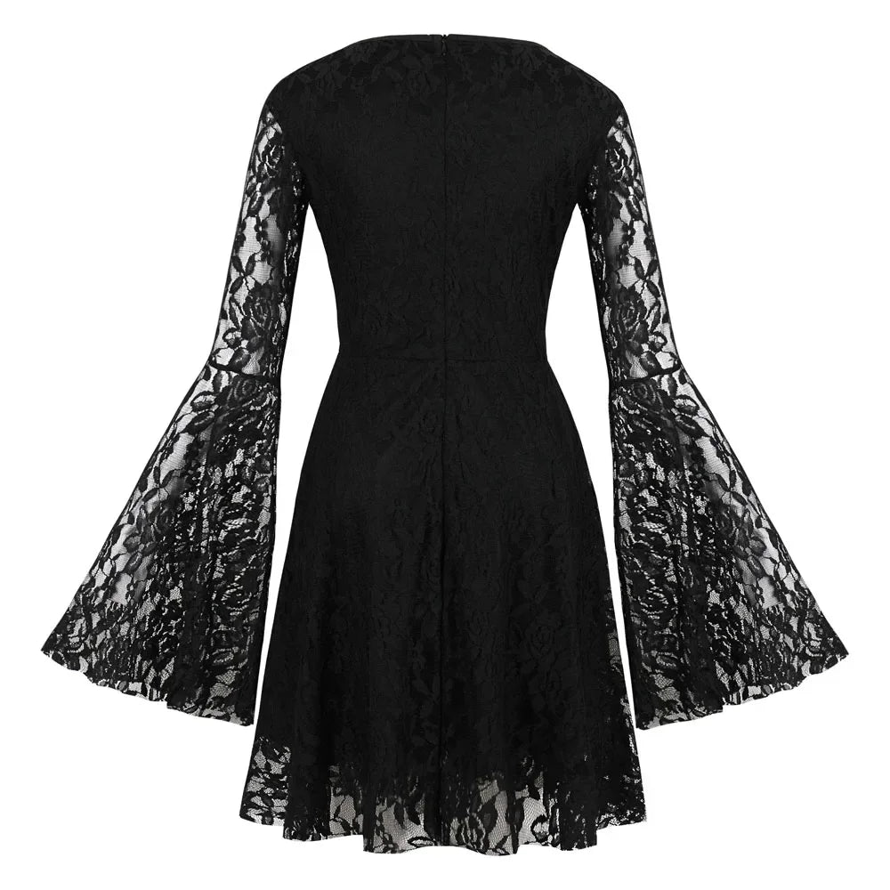 Women's Vintage Gothic Lace Steampunk Mini Dress - 2025 Long Flare Party Attire