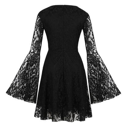 Women's Vintage Gothic Lace Steampunk Mini Dress - 2025 Long Flare Party Attire