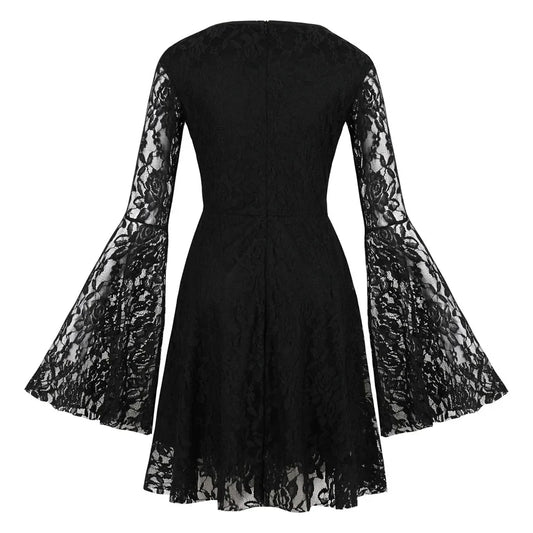 Women's Vintage Gothic Lace Steampunk Mini Dress - 2025 Long Flare Party Attire