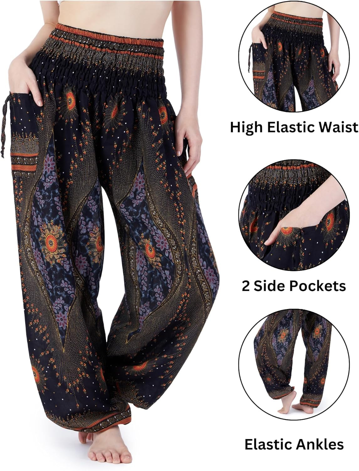 Women's Smocked Waist Bohemian Flowing Yoga Harem Pants
