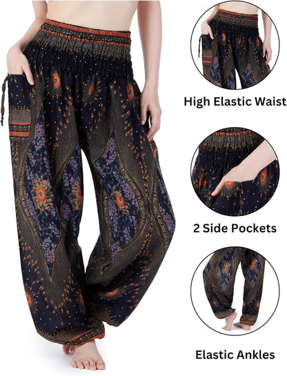 Women's Smocked Waist Bohemian Flowing Yoga Harem Pants
