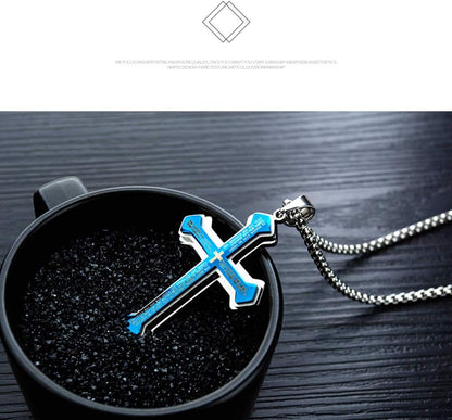Men's Large Stainless Steel Cross Pendant Necklace - Unisex Design