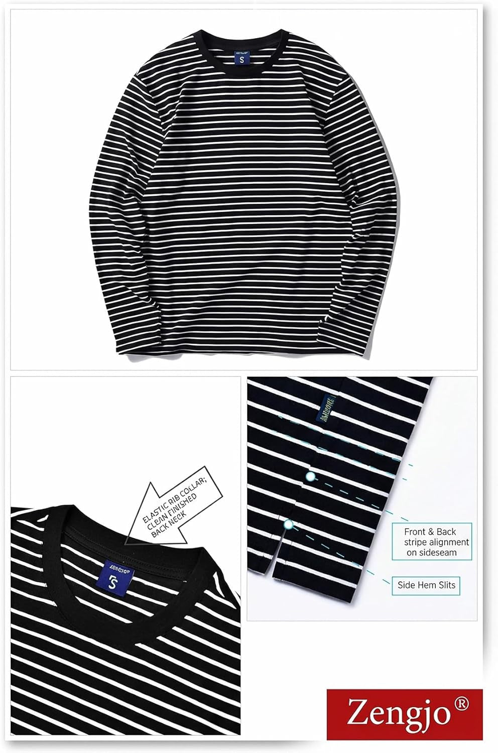 Men'S Casual Cotton Spandex Striped Crewneck Long-Sleeve T-Shirt Basic Pullover Stripe Tee Shirt