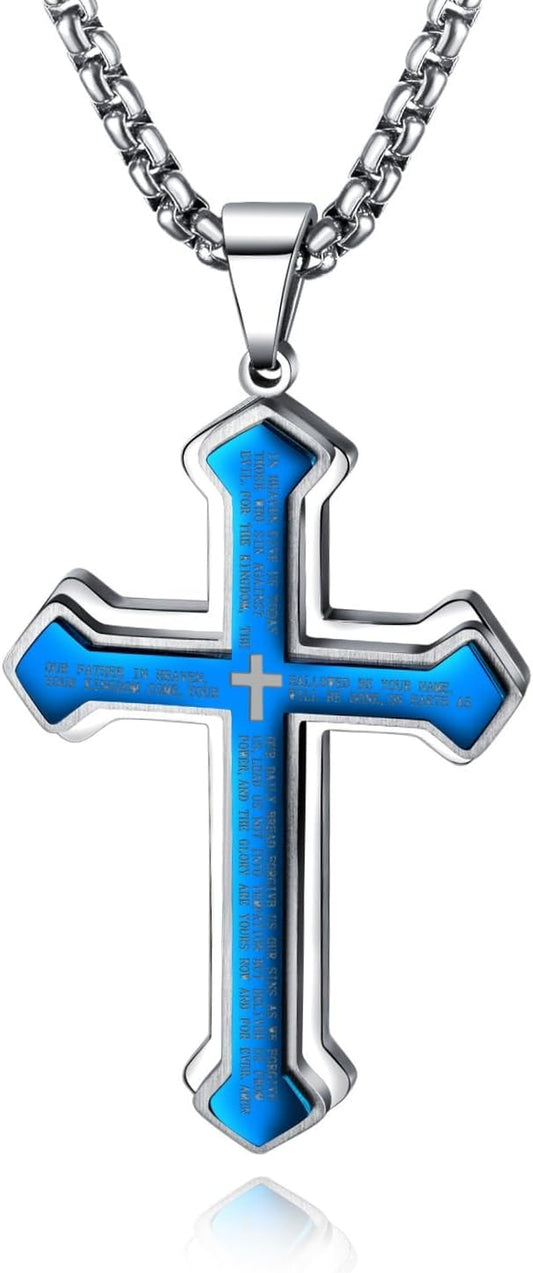 Men's Large Stainless Steel Cross Pendant Necklace - Unisex Design