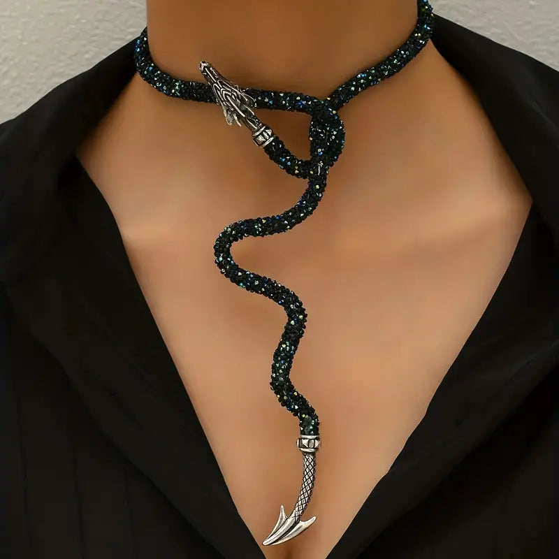 Adjustable Gothic-Inspired Snake Necklace and Bracelet Set