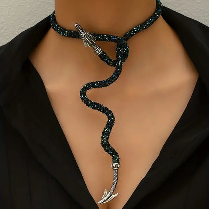 Adjustable Gothic-Inspired Snake Necklace and Bracelet Set