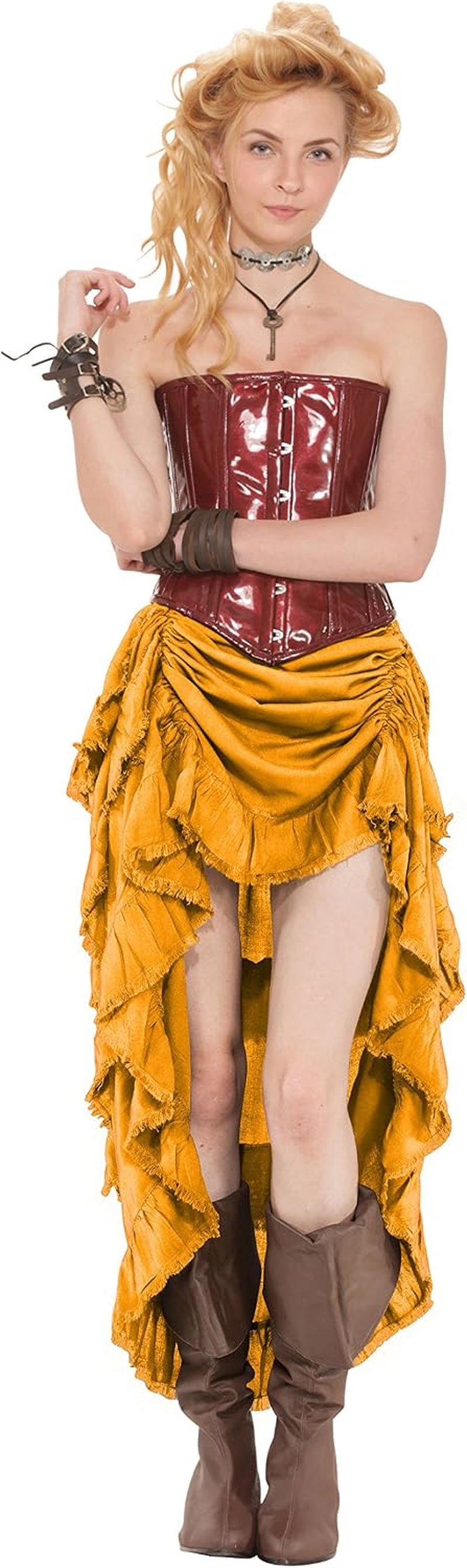 Steampunk Victorian Cosplay Costume Womens High-Low Show Girl Skirt