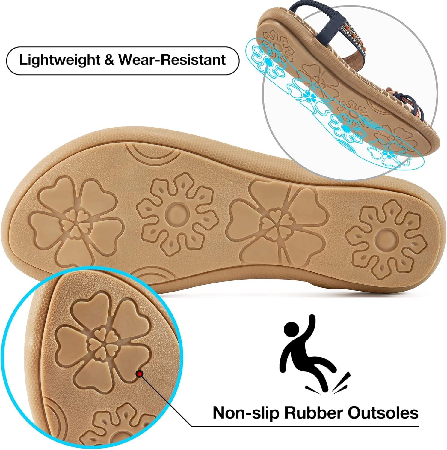 Women's Summer Flat Sandals: Casual Boho Beaded Toe Ring Dress Shoes for Comfortable Daily Wear and Vacation Walking