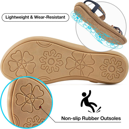 Women's Summer Flat Sandals: Casual Boho Beaded Toe Ring Dress Shoes for Comfortable Daily Wear and Vacation Walking