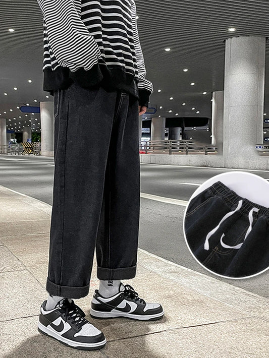 Korean Autumn Fashion Y2K Classic Baggy Wide Leg Jeans for Men - 2026 Hip Hop Streetwear Casual Pants
