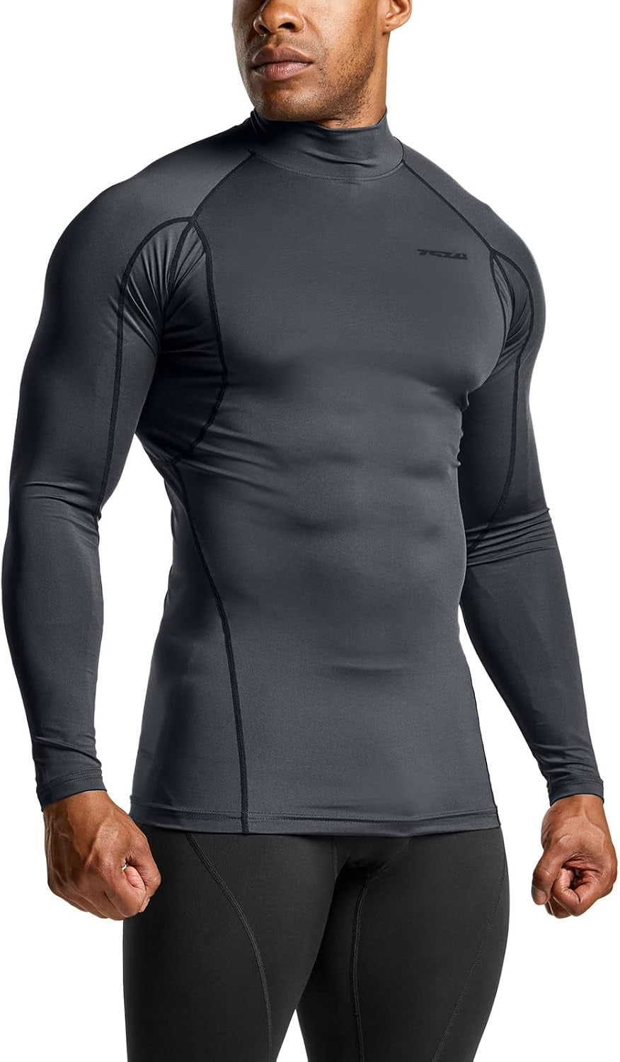 Men'S UPF 50+ Mock Long Sleeve Compression Shirts, Athletic Workout Shirt, Base Layer for Water Sports