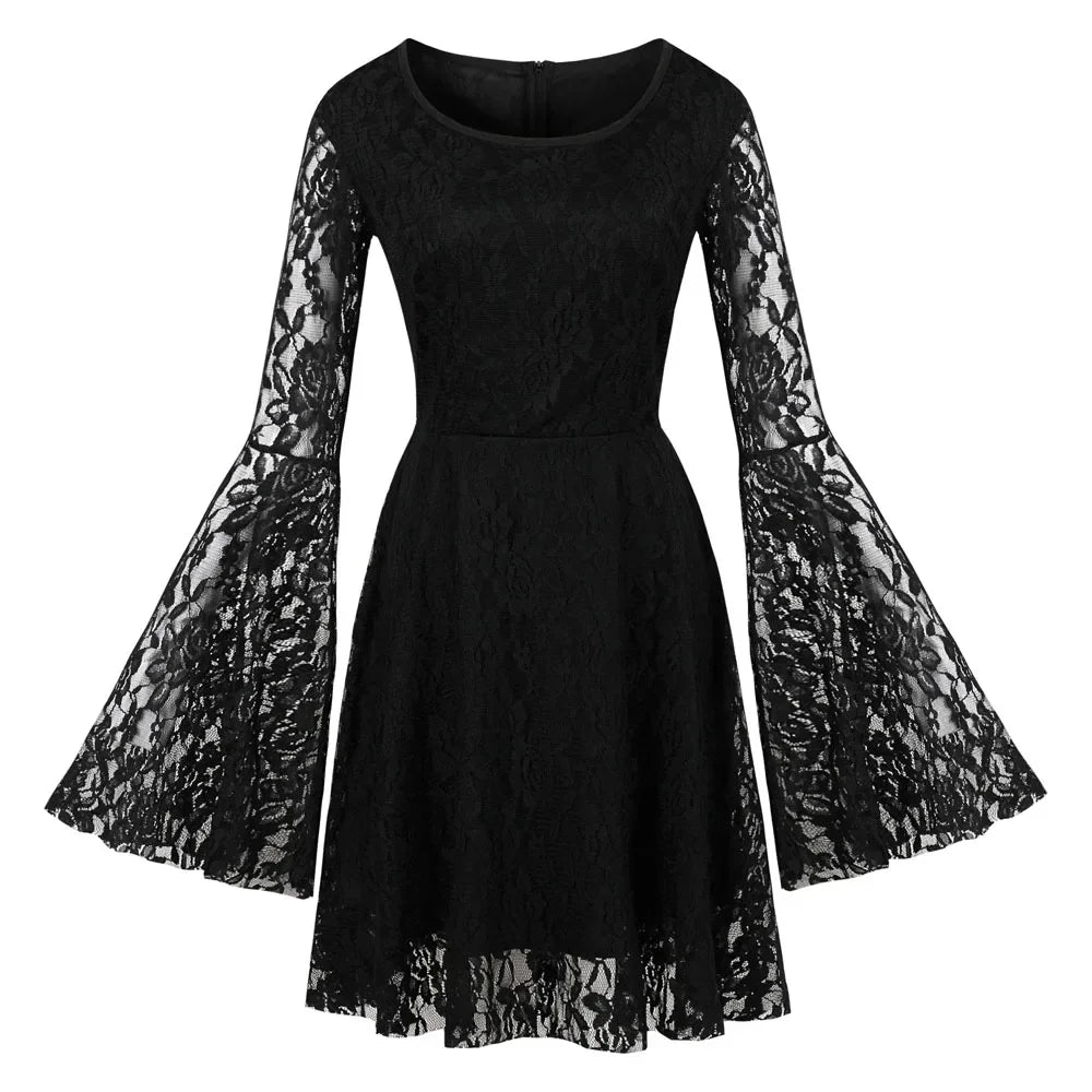 Women's Vintage Gothic Lace Steampunk Mini Dress - 2025 Long Flare Party Attire