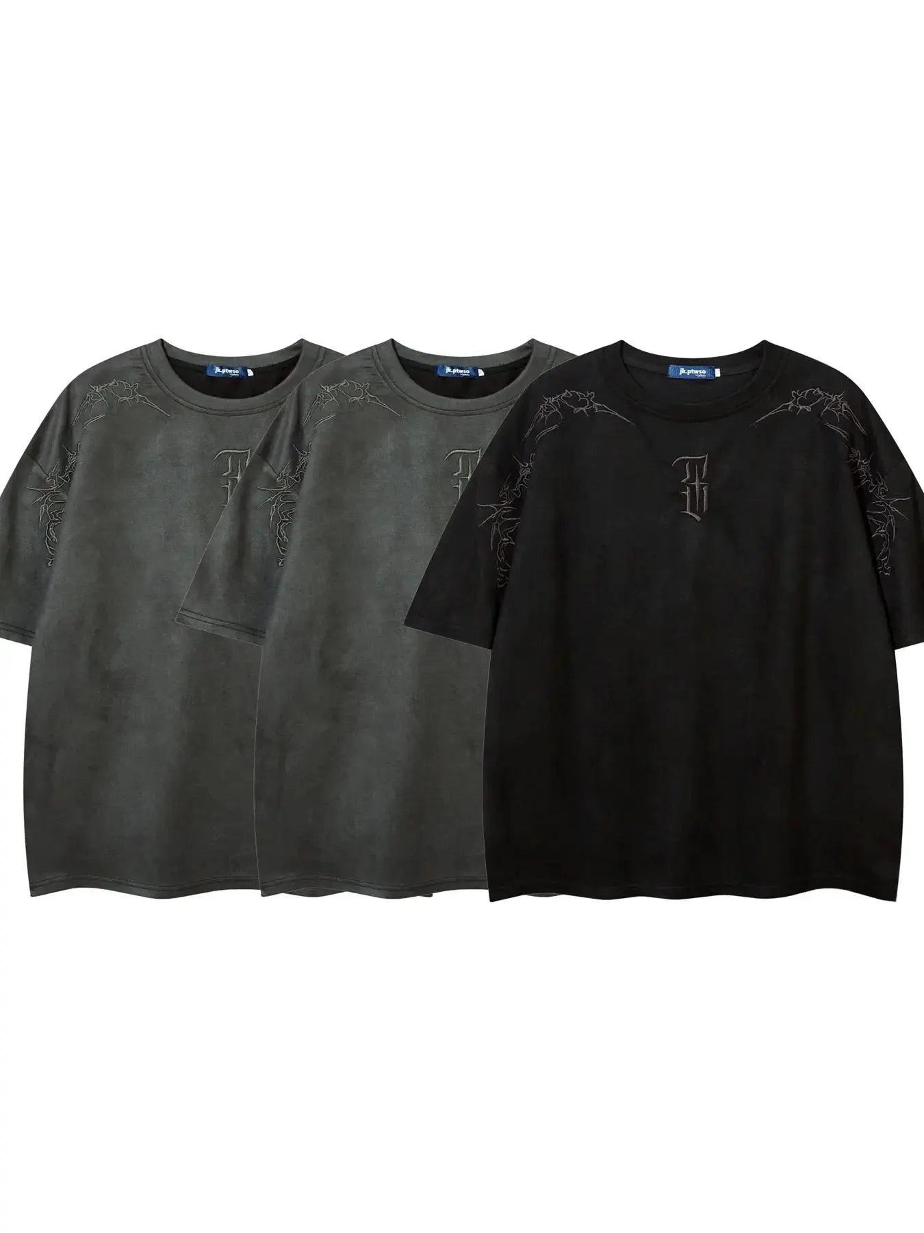 Men's Embroidered Suede Drop Shoulder T-Shirt - Soft and Comfortable Half Sleeve Round Neck Tee for Summer Streetwear and Everyday Use