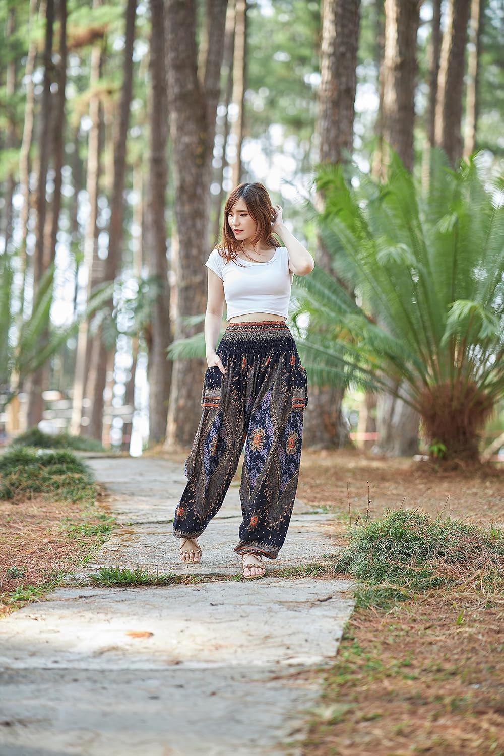 Women's Smocked Waist Bohemian Flowing Yoga Harem Pants
