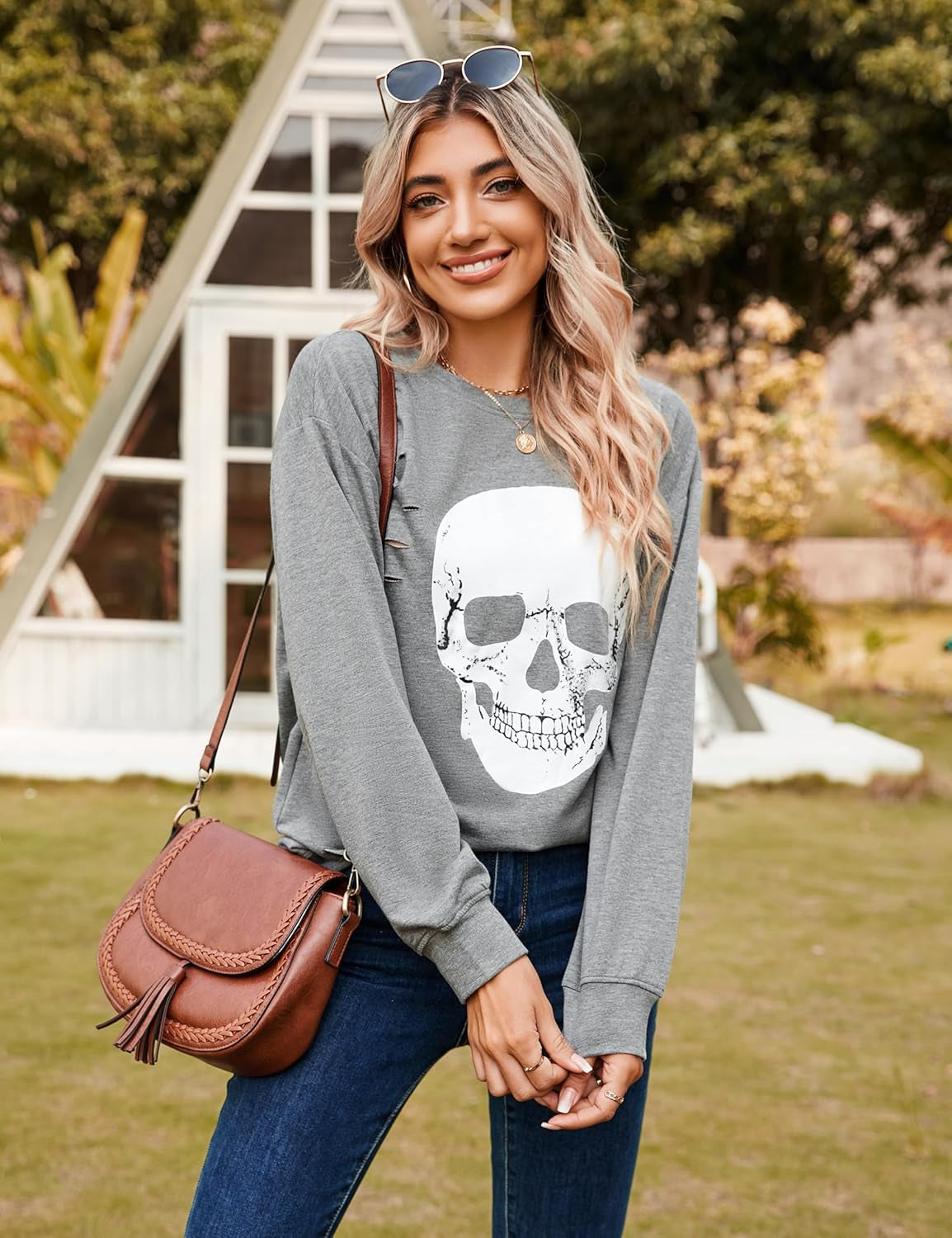 Women's Gothic Skull Graphic Long Sleeve Sweatshirts - Fall 2025 Collection