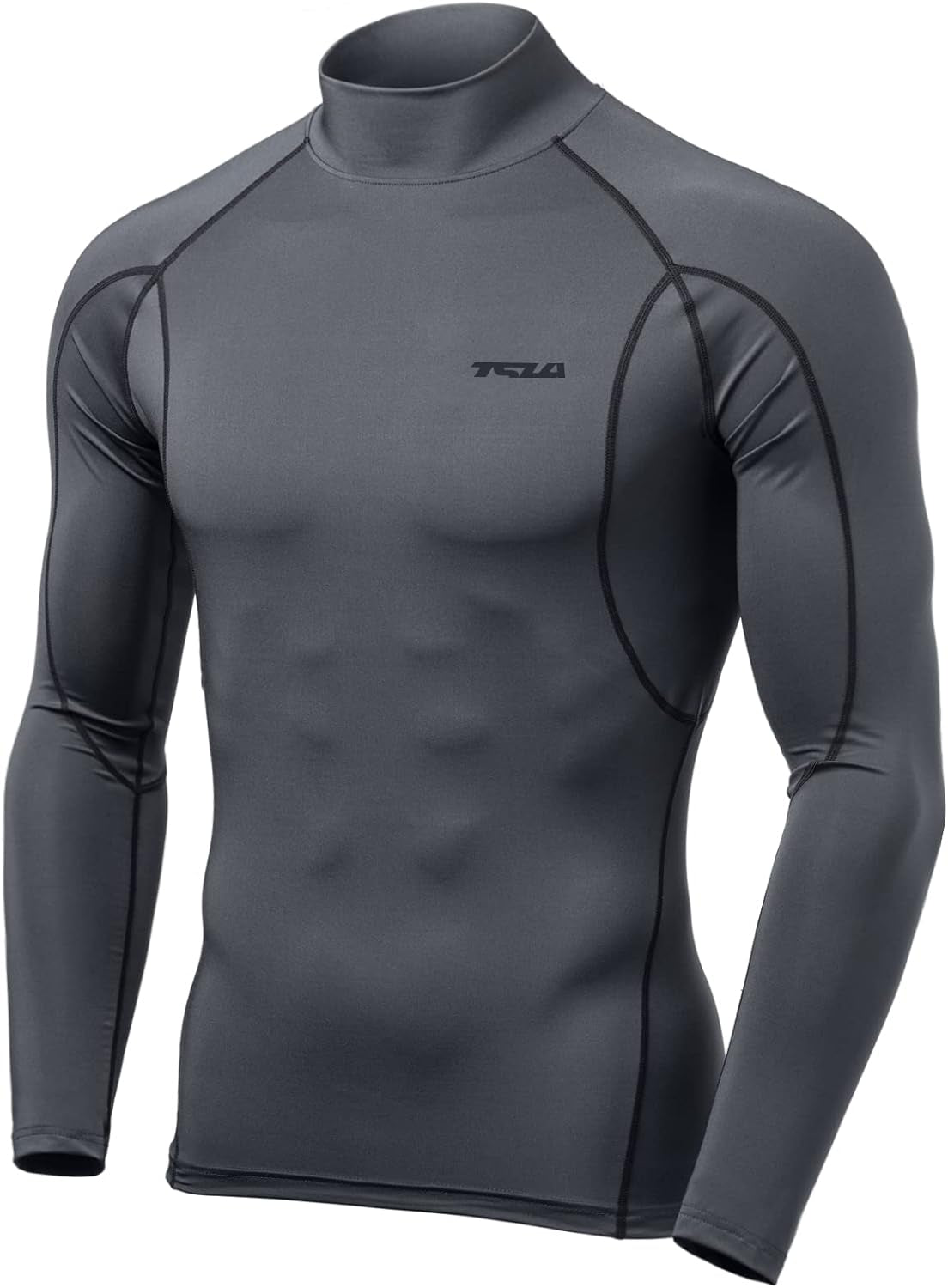 Men'S UPF 50+ Mock Long Sleeve Compression Shirts, Athletic Workout Shirt, Base Layer for Water Sports