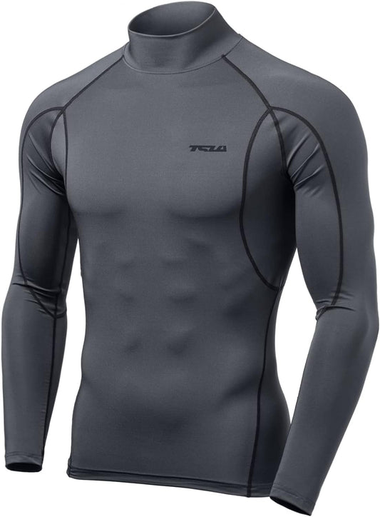 Men'S UPF 50+ Mock Long Sleeve Compression Shirts, Athletic Workout Shirt, Base Layer for Water Sports