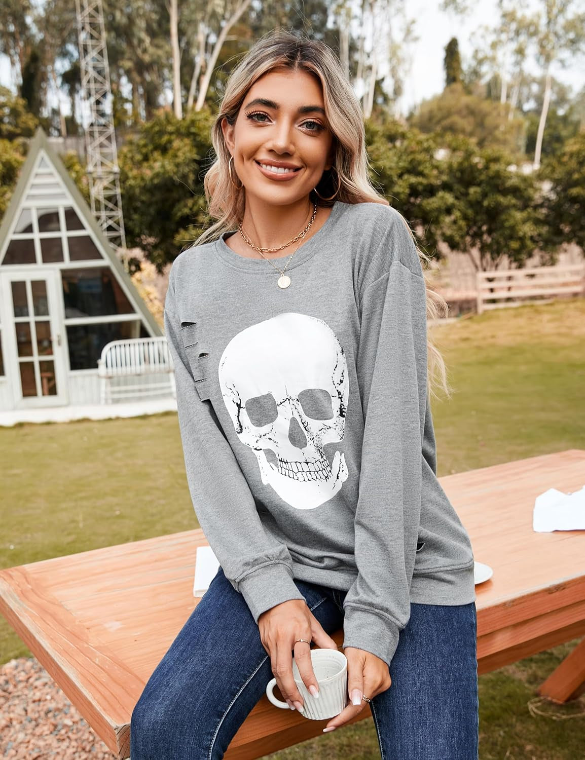 Women's Gothic Skull Graphic Long Sleeve Sweatshirts - Fall 2025 Collection