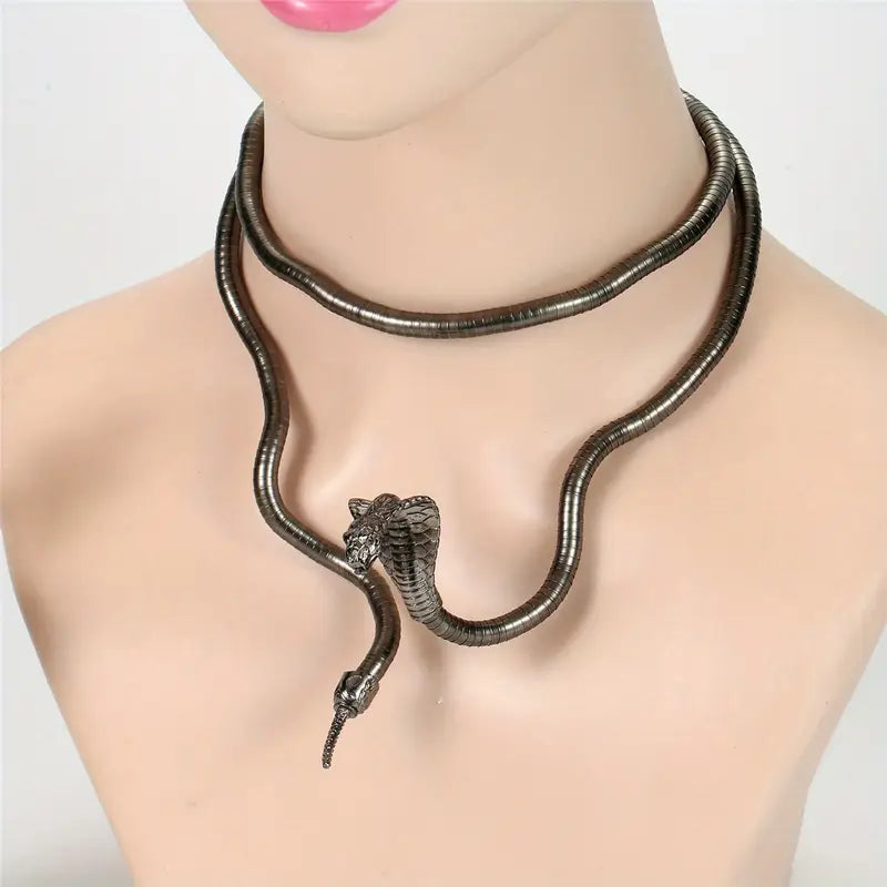 Adjustable Gothic-Inspired Snake Necklace and Bracelet Set