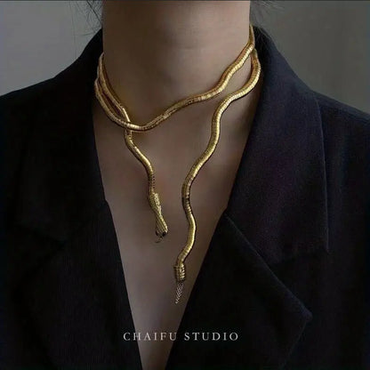 Adjustable Gothic-Inspired Snake Necklace and Bracelet Set