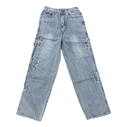 Star Embroidered Wide Leg Casual Jeans for Men - Gothic Inspired Hip-Hop Fashion Streetwear Denim Trousers Y2K