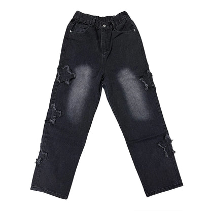 Star Embroidered Wide Leg Casual Jeans for Men - Gothic Inspired Hip-Hop Fashion Streetwear Denim Trousers Y2K