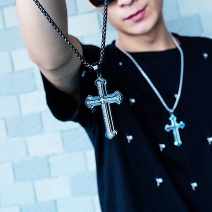 Men's Large Stainless Steel Cross Pendant Necklace - Unisex Design
