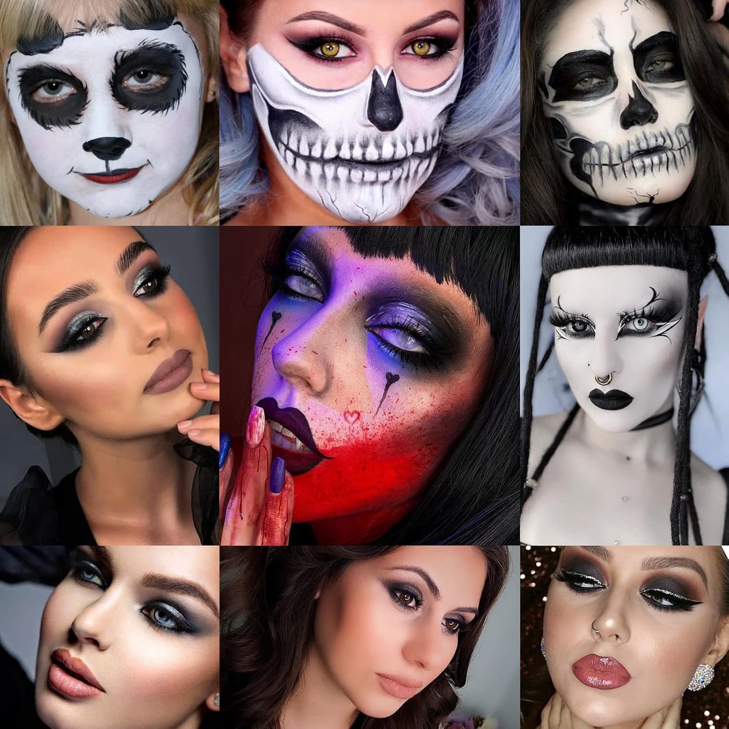 Black Smoky Eye Shadow Palette, DE’LANCI PANDA 9 Colors True Black Dark Grey Smokey Goth Makeup Pallet, 9 Soft Matte Shimmer High Pigmented Basic Black White Gray Shade for Halloween
