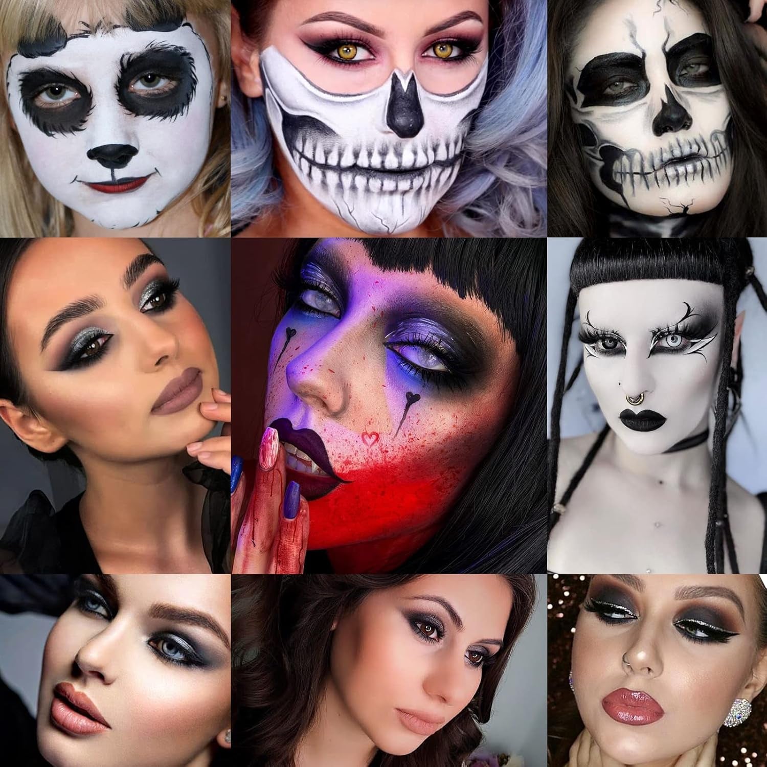 Black Smoky Eye Shadow Palette, DE’LANCI PANDA 9 Colors True Black Dark Grey Smokey Goth Makeup Pallet, 9 Soft Matte Shimmer High Pigmented Basic Black White Gray Shade for Halloween