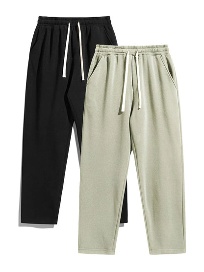 Men's Regular Fit Solid Sweatpants with Adjustable Drawstring and Casual Pocket Design for Autumn and Winter Wear